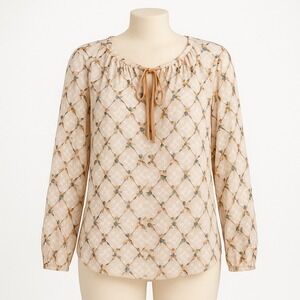 Daniel Rainn Bird Print Long Sleeve Peasant Blouse Top Boho Cottagecore Dainty‎